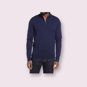 NORDSTROM Mens Blue Merino Wool Quarter Zip Knit Sweater Size Small